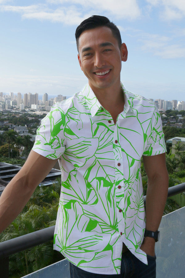 Kalo Kane Aloha Shirt in White - ‘Ōiwi