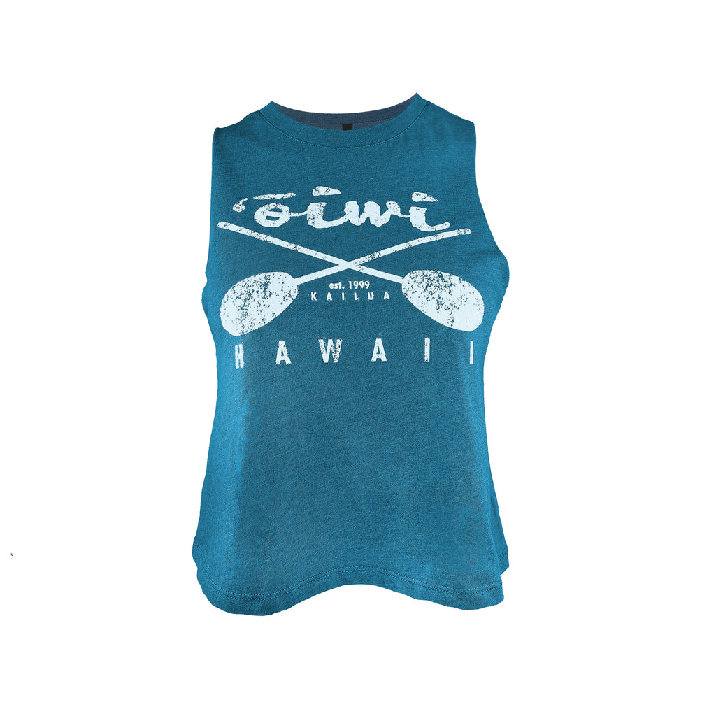 Cross Paddles Wahine Cropped Tank Tee in Teal - Oiwi