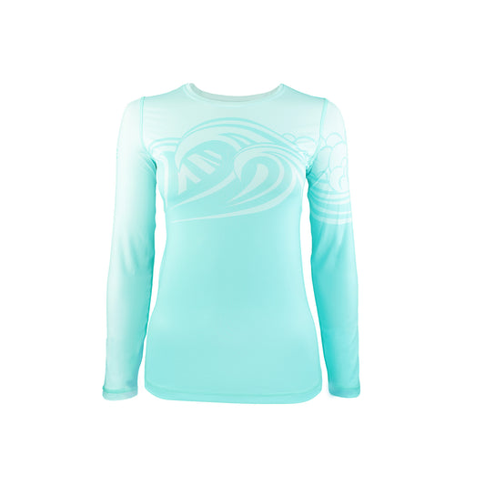 Wahine Sumi-e Swells Long Sleeve UPF 30 Shirt in Seaspray - Oiwi