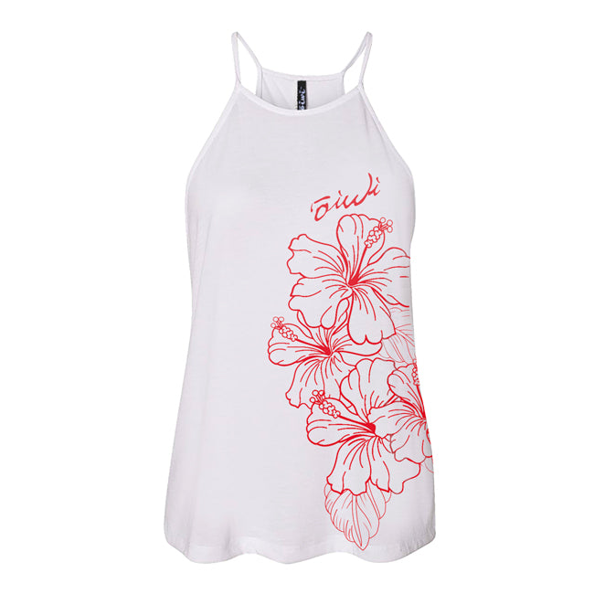 Kaimana Wahine High Neck Flowy Tank Tee in White