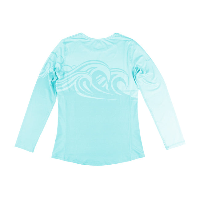 Wahine Sumi-e Swells Long Sleeve UPF 30 Shirt in Seaspray - Oiwi