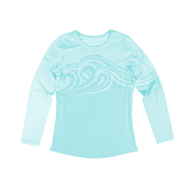 Wahine Sumi-e Swells Long Sleeve UPF 30 Shirt in Seaspray - Oiwi